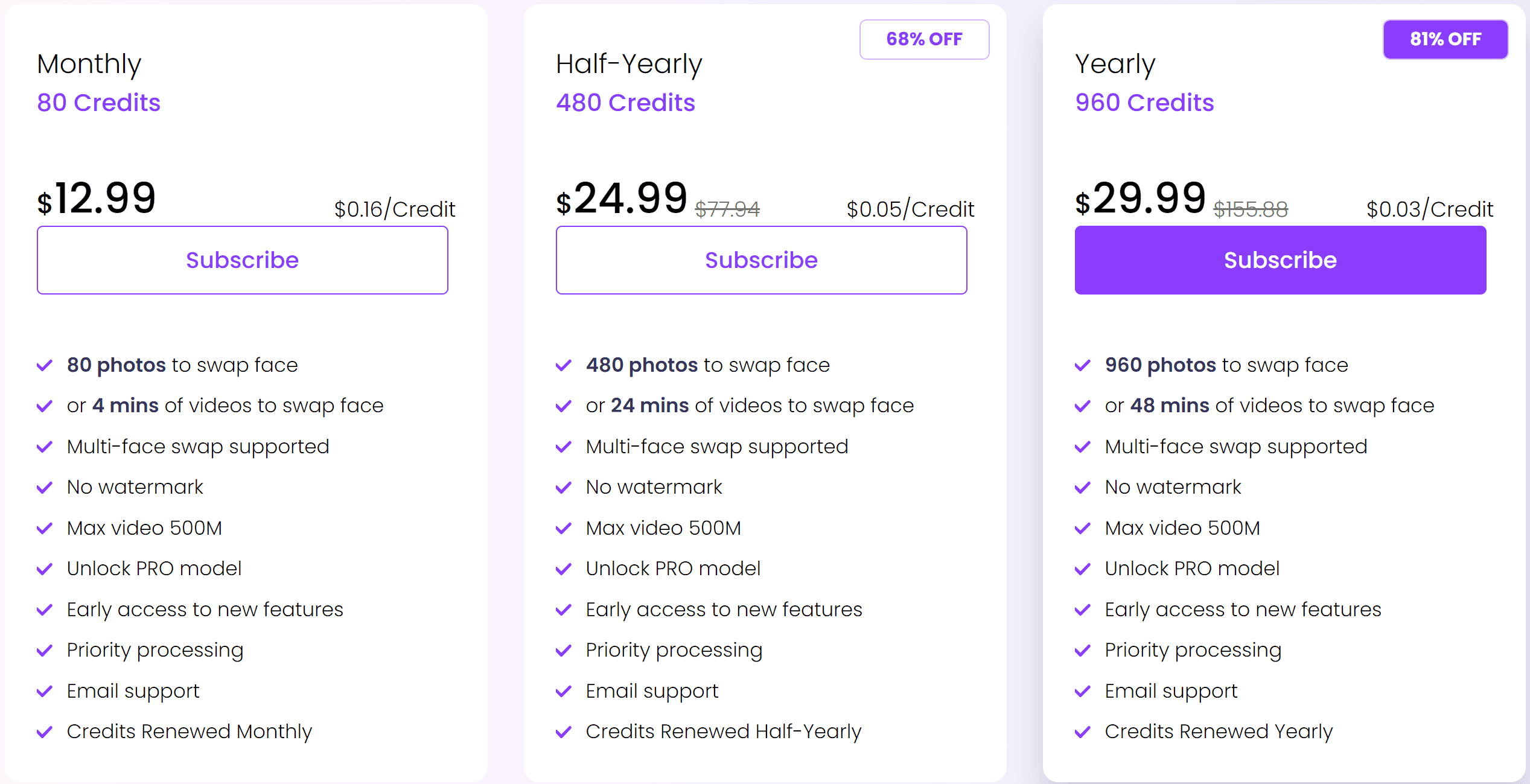 Vidnoz Face Swap Pricing Tier